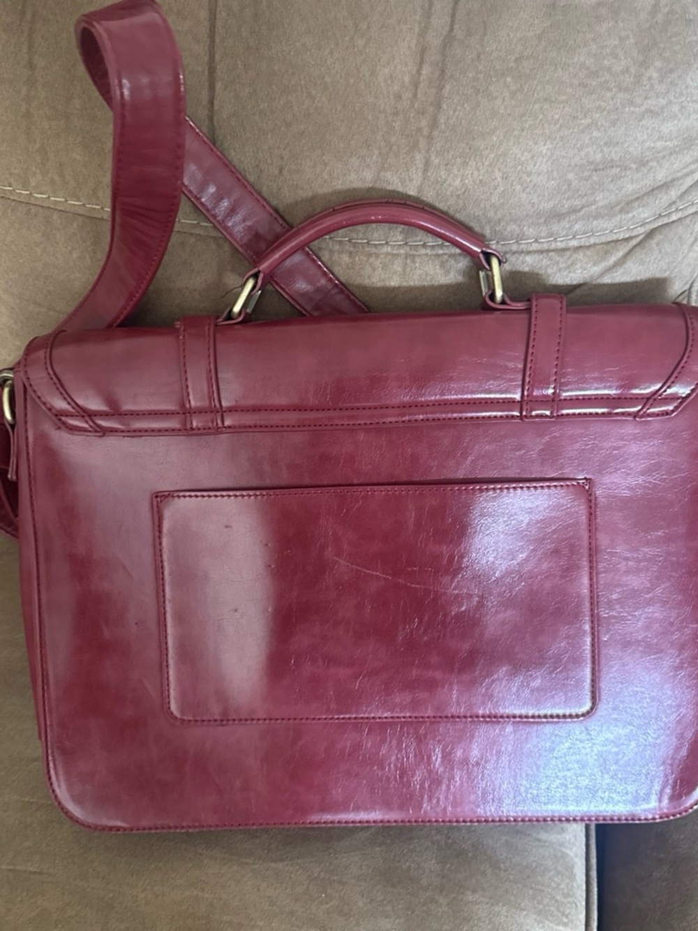 Ecosusi Red Burgundy faux leather satchel messenger bag - Picture 4 of 7